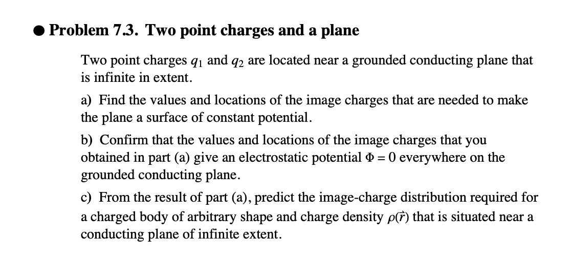 Problem 7 3 Two Point Charges And A Plane Two Point Charges 91 And 92 Are Located Near A Grounded Conducting Plane That 1