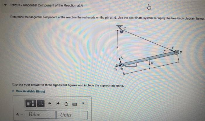 Part C Tangential Component Of The Reaction At A Bay Determine The Tangential Component Of The Reaction The Rod Exerts O 1