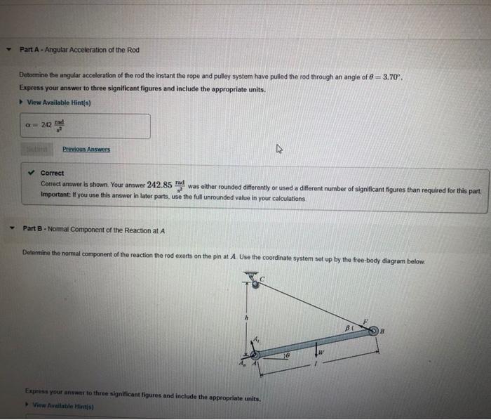Part C Tangential Component Of The Reaction At A Bay Determine The Tangential Component Of The Reaction The Rod Exerts O 2