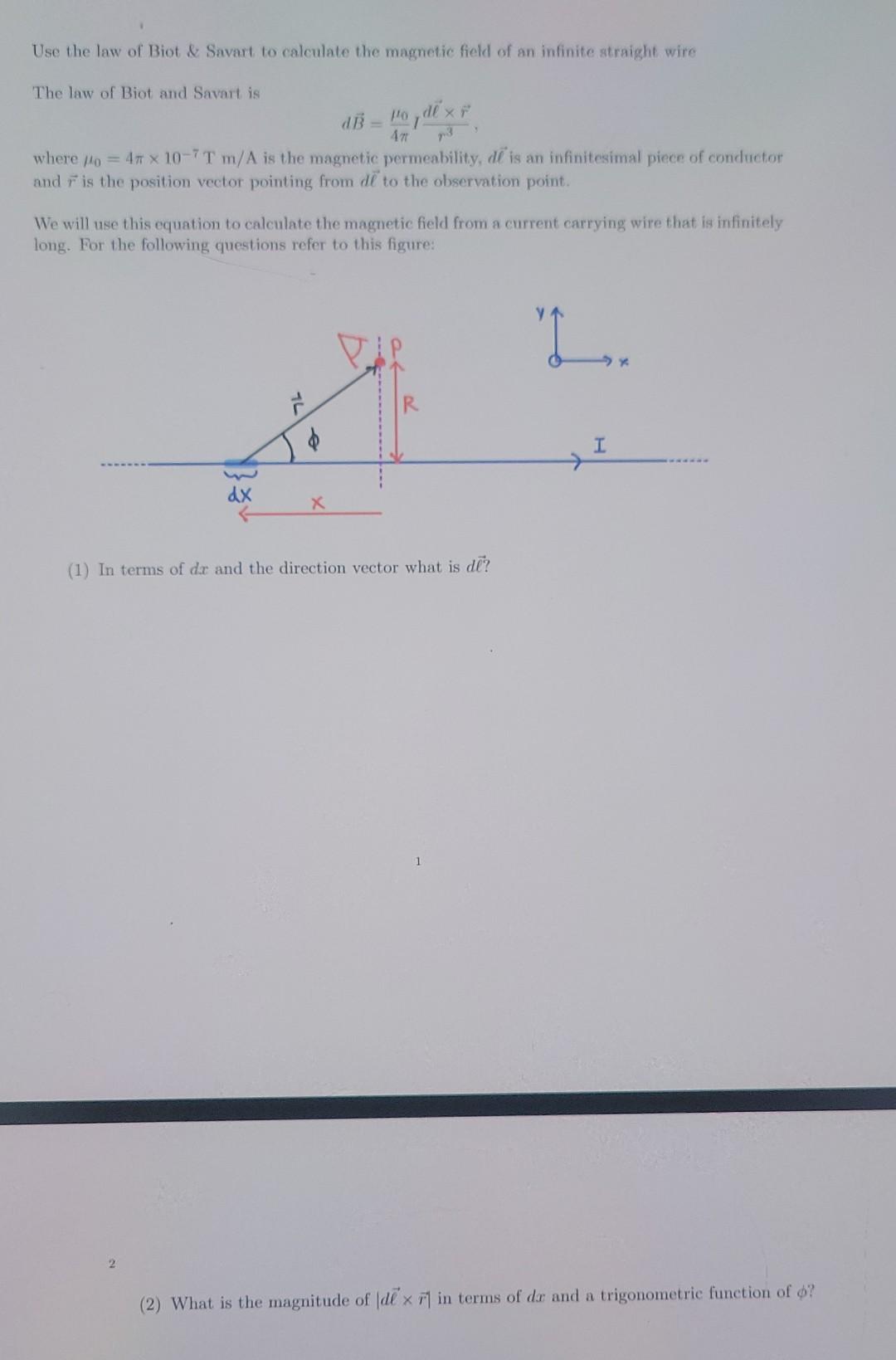 Use The Law Of Biot Savart To Calculate The Magnetic Field Of An Infinite Straight Wire 47 The Law Of Biot And Savart 1