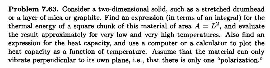 Problem 7 63 Find The Expressions Of U And Cv At High And Low Temperatures For Phonons In A 2d Solid With Area A Sketc 2