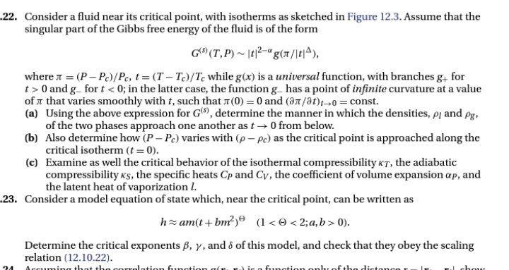 22 Consider A Fluid Near Its Critical Point With Isotherms As Sketched In Figure 12 3 Assume That The Singular Part O 1