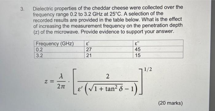 3 Dielectric Properties Of The Cheddar Cheese Were Collected Over The Frequency Range 0 2 To 3 2 Ghz At 25 C A Selecti 1