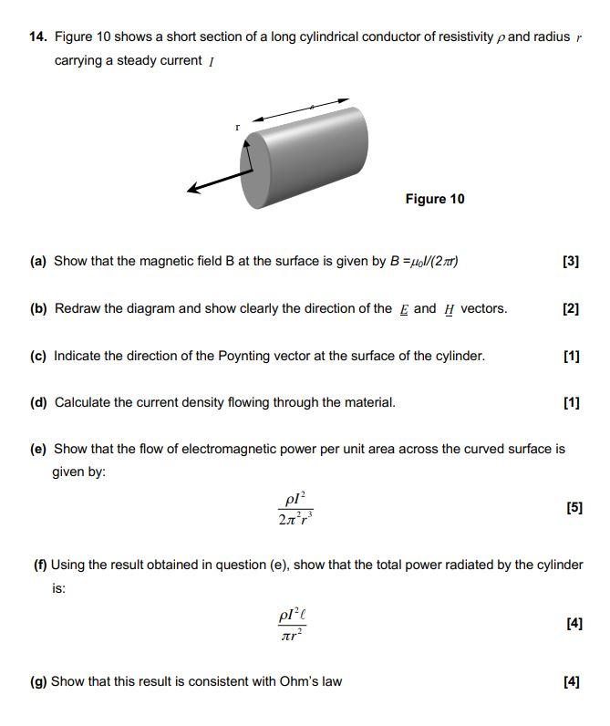 14 Figure 10 Shows A Short Section Of A Long Cylindrical Conductor Of Resistivity P And Radius Carrying A Steady Curren 1