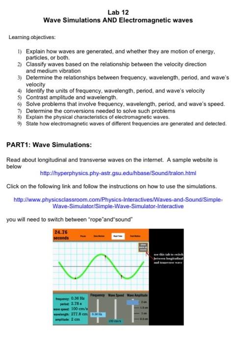 Lab 12 Wave Simulations And Electromagnetic Waves Learning Objectives 1 Explain How Waves Are Generated And Whether T 1