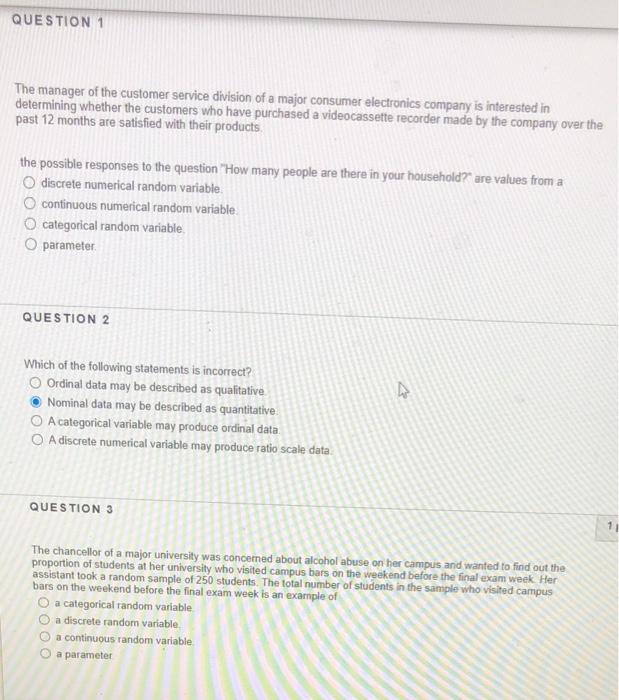 Question 1 The Manager Of The Customer Service Division Of A Major Consumer Electronics Company Is Interested In Determi 5