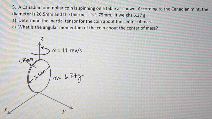 5 A Canadian One Dollar Coin Is Spinning On A Table As Shown According To The Canadian Mint The Diameter Is 26 5mm An 1