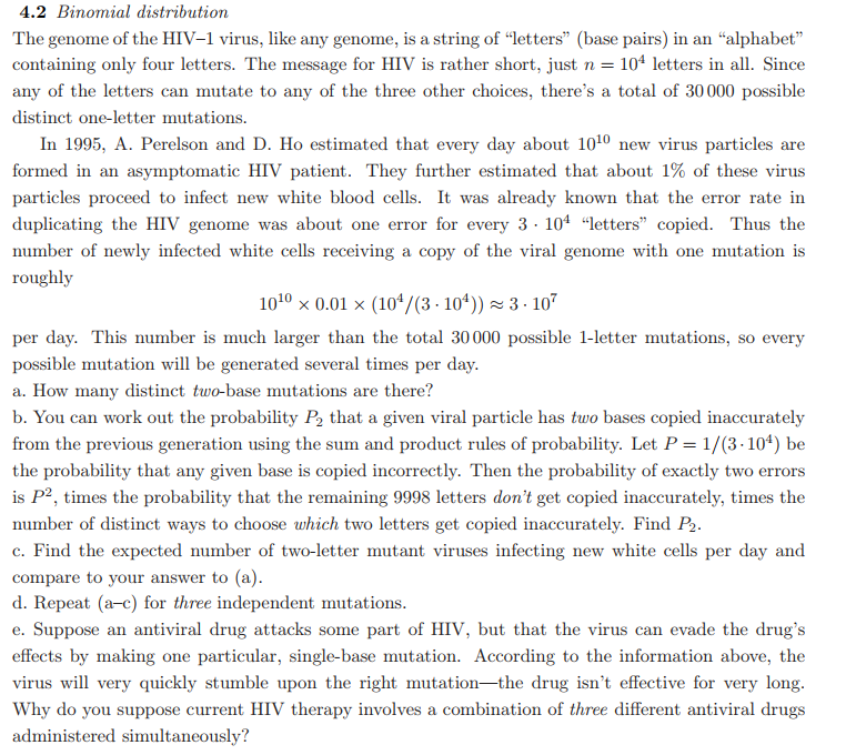 4 2 Binomial Distribution The Genome Of The Hiv 1 Virus Like Any Genome Is A String Of Letters Base Pairs In An A 1
