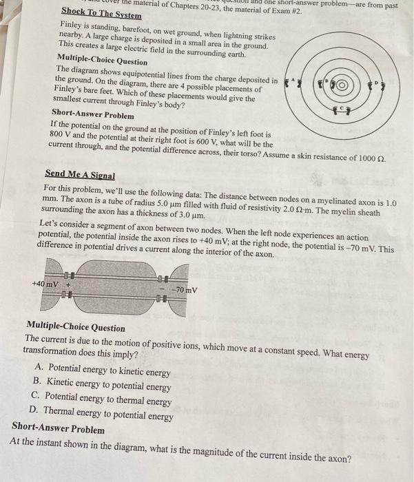 And One Short Answer Problem Are From Past The Material Of Chapters 20 23 The Material Of Exam 12 Shock To The System 1