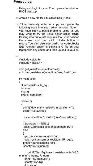 Procedures 1 Using Ssh Login To Your Pi Or Open A Terminal On Pios Desktop 2 Create A New File For Edit Called Equ Re 1