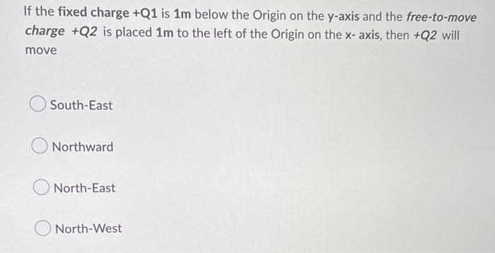 If The Fixed Charge Q1 Is 1m Below The Origin On The Y Axis And The Free To Move Charge Q2 Is Placed 1m To The Left Of 1