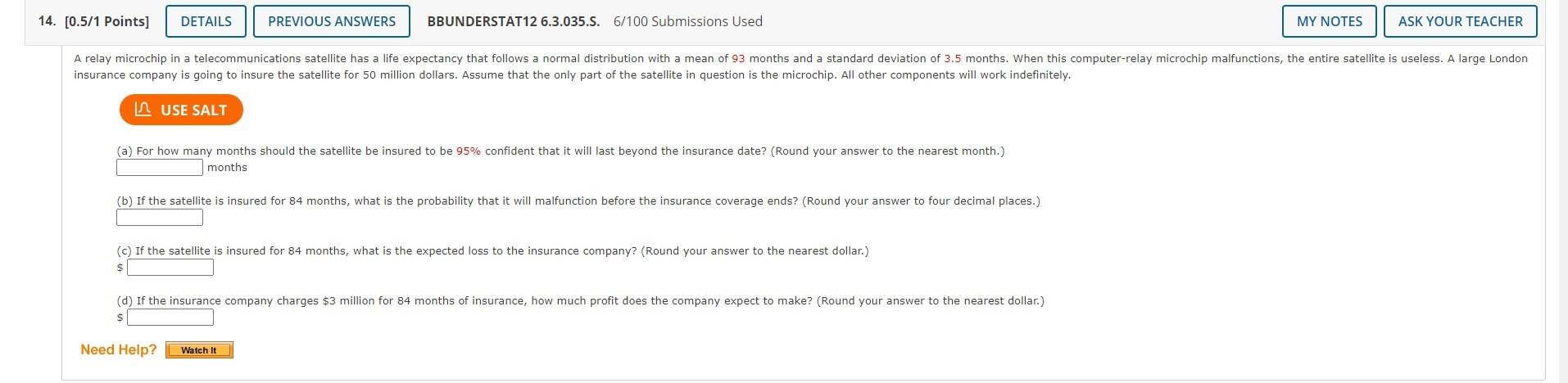 14 0 5 1 Points Details Previous Answers Bbunderstat12 6 3 035 S 6 100 Submissions Used My Notes Ask Your Teacher A 1