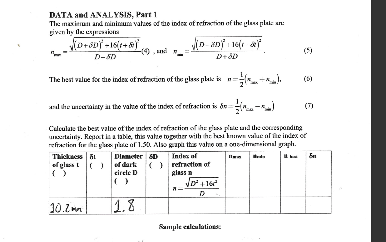 Please Perform The Calculations And Fill Out The Tables With The Given Data 1