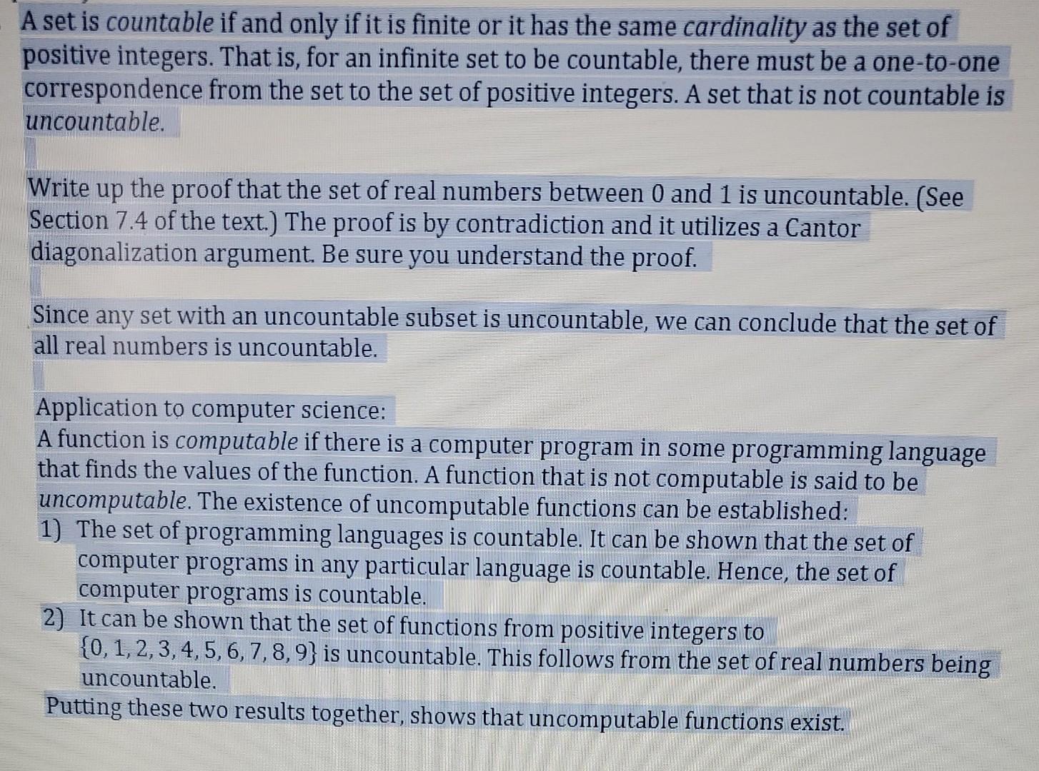 A Set Is Countable If And Only If It Is Finite Or It Has The Same Cardinality As The Set Of Positive Integers That Is 1