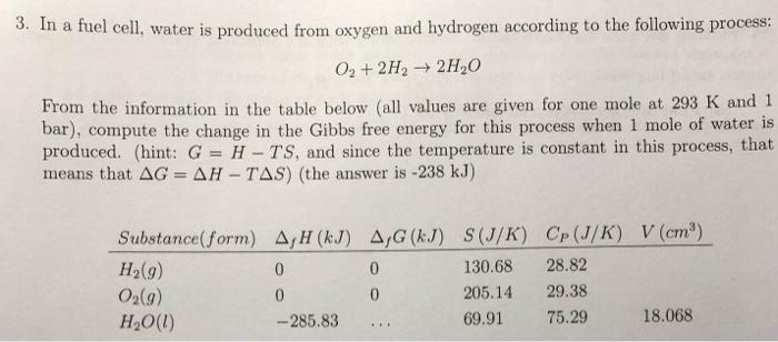 3 In A Fuel Cell Water Is Produced From Oxygen And Hydrogen According To The Following Process O2 2h2 2h2o From T 1