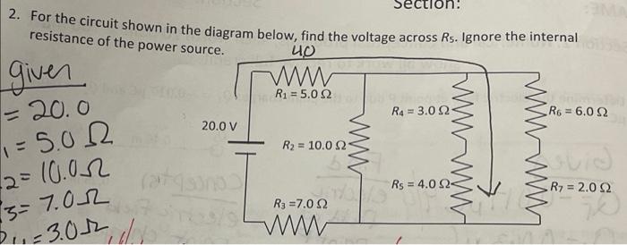 Ection Resistance Of The Power Source 2 For The Circuit Shown In The Diagram Below Find The Voltage Across Rs Ignor 1