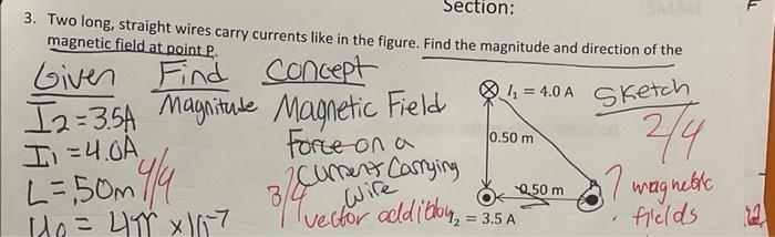 F Section 3 Two Long Straight Wires Carry Currents Like In The Figure Find The Magnitude And Direction Of The Magnet 1
