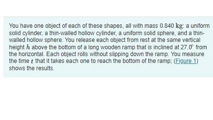 You Have One Object Of Each Of These Shapes All With Mass 0 840 Kg A Uniform Solid Cylinder A Thin Walled Hollow Cyli 1