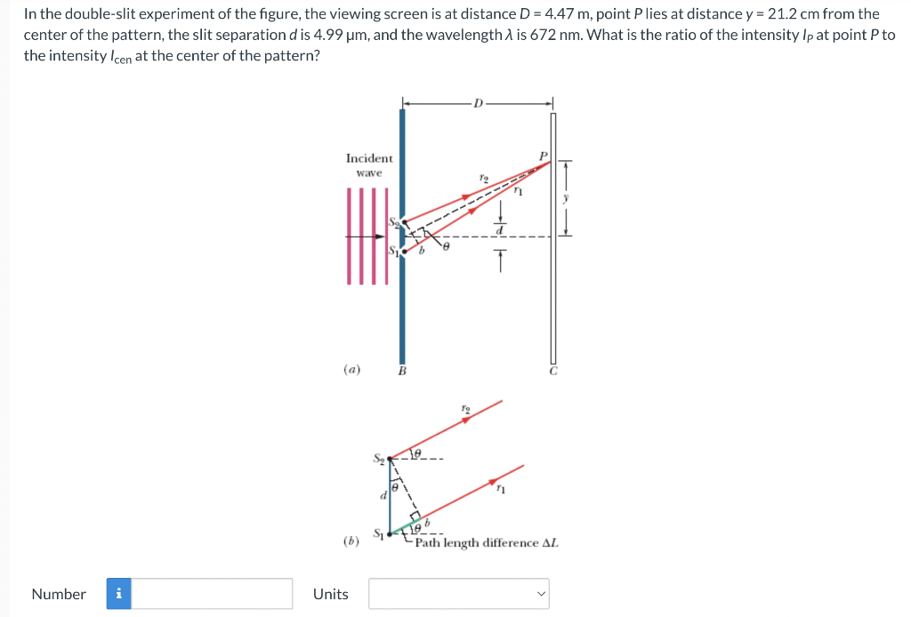 In The Double Slit Experiment Of The Figure The Viewing Screen Is At Distance D 4 47 M Point Plies At Distance Y 2 1