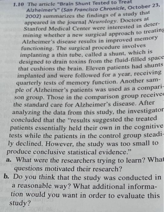 1 10 The Article Brain Shunt Tested To Treat Alzheimer S San Francisco Chronicle October 23 2002 Summarizes The Fi 1