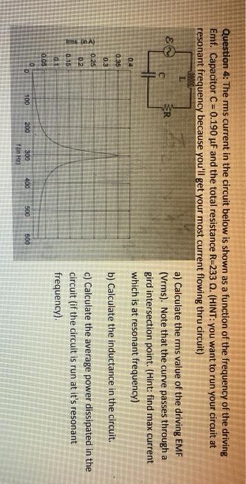 Question 4 The Rms Current In The Circuit Below Is Shown As A Function Of The Frequency Of The Driving Emf Capacitor C 1