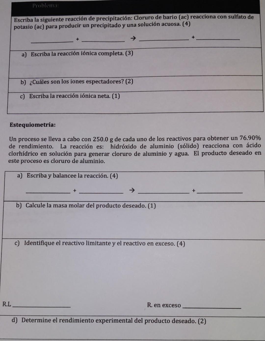 Problema Escriba La Siguiente Reaccion De Precipitacion Cloruro De Bario Ac Reacciona Con Sulfato De Potasio Ac Pa 1