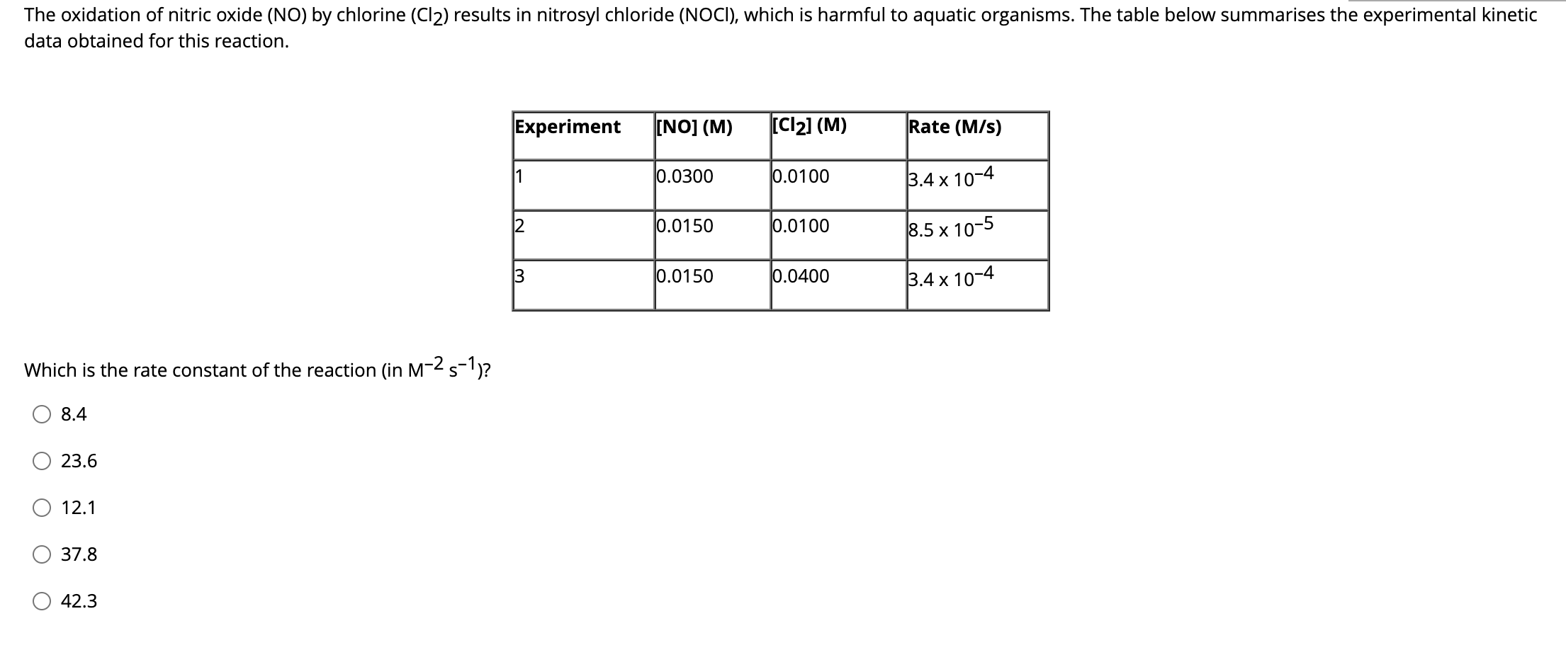 The Oxidation Of Nitric Oxide No By Chlorine C12 Results In Nitrosyl Chloride Noci Which Is Harmful To Aquatic Or 1