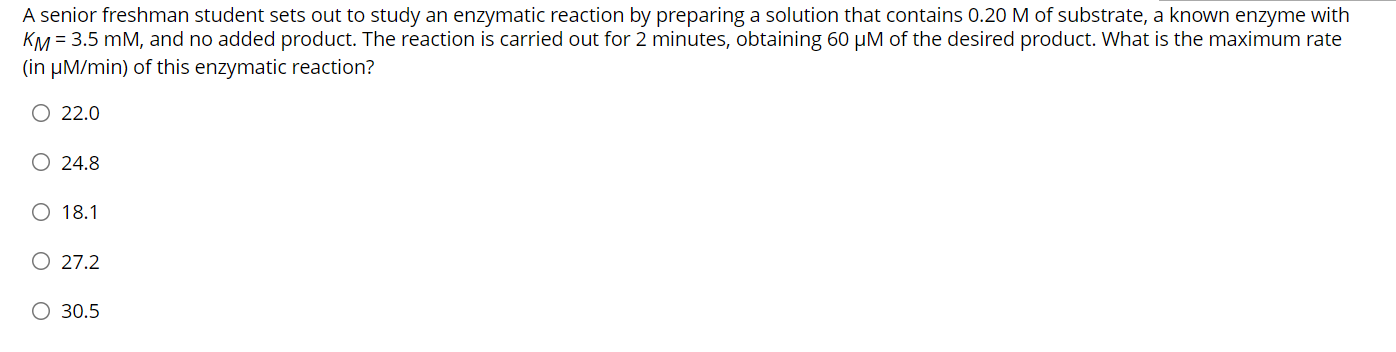 A Senior Freshman Student Sets Out To Study An Enzymatic Reaction By Preparing A Solution That Contains 0 20 M Of Substr 1