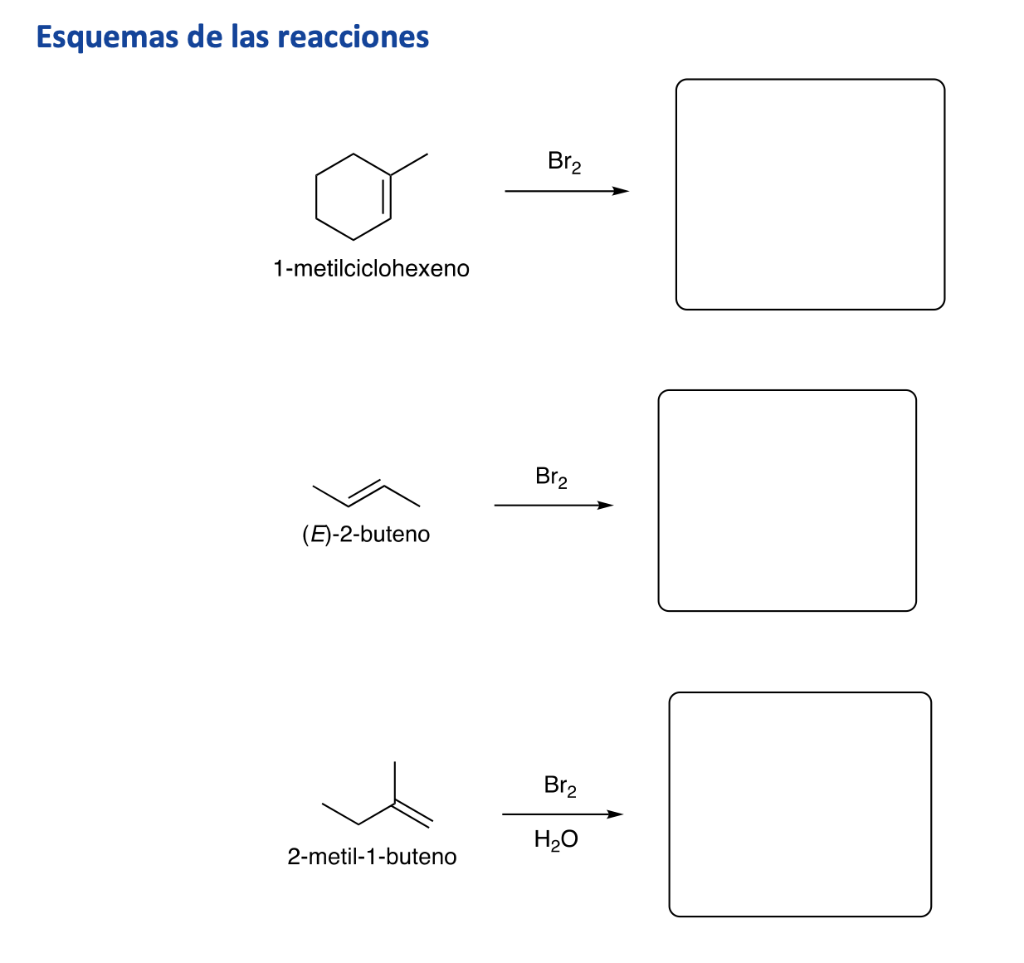 Esquemas De Las Reacciones Br2 1 Metilciclohexeno Br2 E 2 Buteno Br2 H20 2 Metil 1 Buteno 1