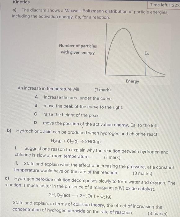 Kinetics Time Left 1 22 0 A The Diagram Shows A Maxwell Boltzmann Distribution Of Particle Energies Including The Acti 1