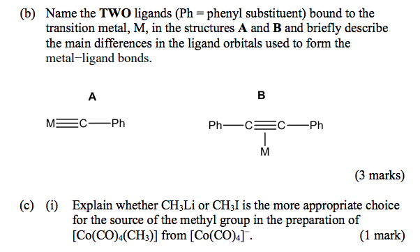 B Name The Two Ligands Ph Phenyl Substituent Bound To The Transition Metal M In The Structures A And B And Brief 1