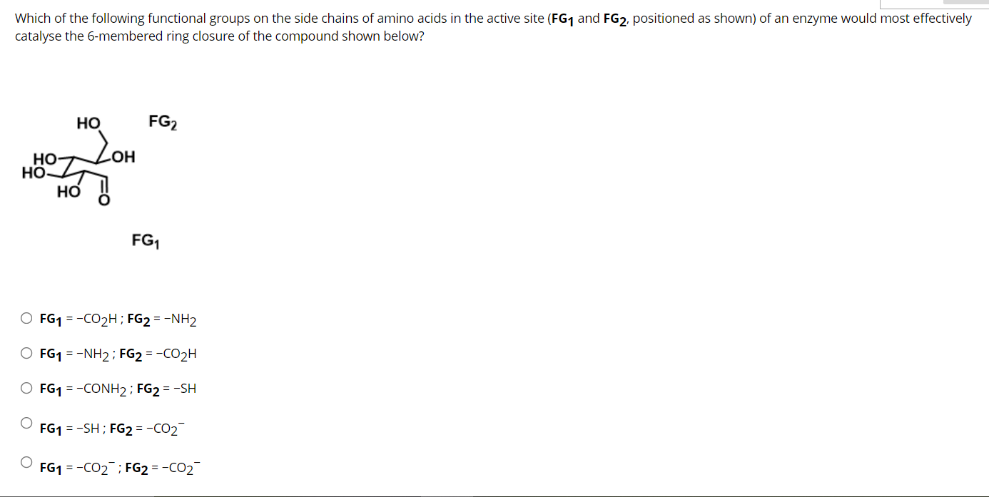 Which Of The Following Functional Groups On The Side Chains Of Amino Acids In The Active Site Fg1 And Fg2 Positioned A 1