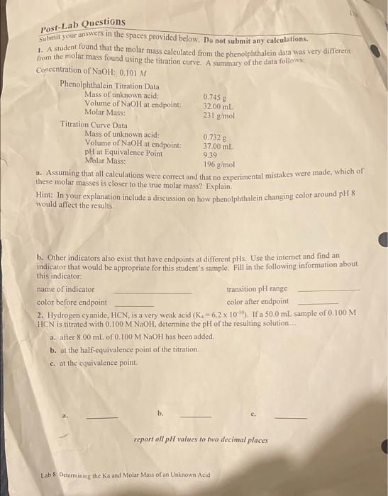 Include All Units Trial 3 0 10 Standardizing A Sodium Hydroxide Solution Trial 1 Trial 2 Mass Of Khp 0 693 0 699 Volume 2
