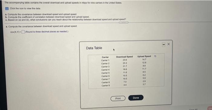 The Accompanying Table Contains The Overall Download And Upload Speed In Mbpa For Nine Carriers In The United Statet Cl 1