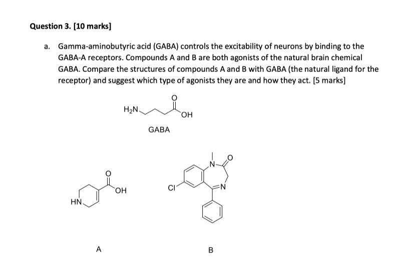 Question 3 10 Marks A Gamma Aminobutyric Acid Gaba Controls The Excitability Of Neurons By Binding To The Gaba A R 1
