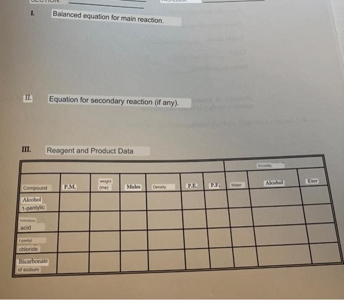 L Balanced Equation For Main Reaction Ii Equation For Secondary Reaction If Any Iii Reagent And Product Data Goby 1