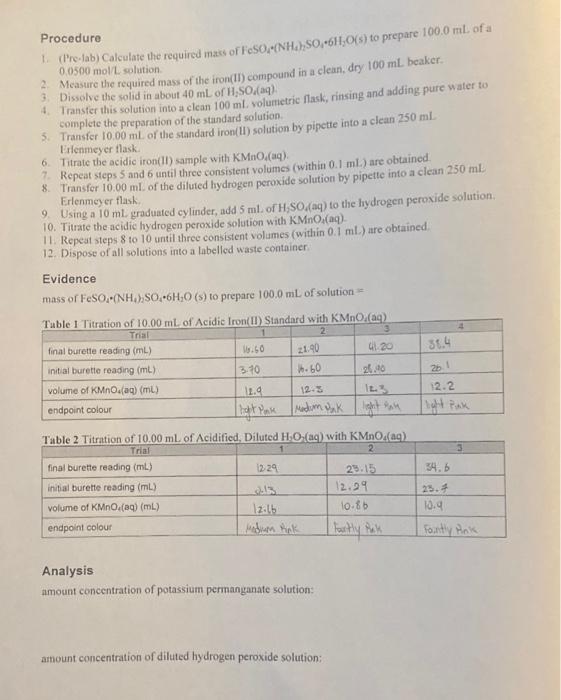 Student Worksheet Lsm 13 4a Investigation 13 4 Analyzing A Hydrogen Peroxide Solution Report Checklist Purpose Design P 2