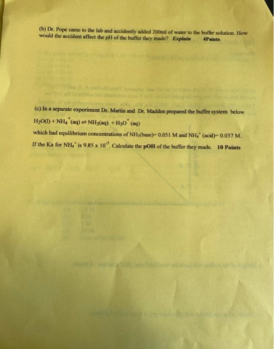 Part 2 Show Detailed Calculation Steps And Indicate Your Units For Full Points 135 Points 1 A Define Explain A Buffe 2