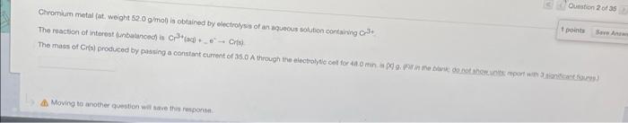 Chromium Metal Lat Weight 52 6 G Mol Is Obtained By Electrolysis Of An Aqueous Solution Containing O The Reaction Of I 2