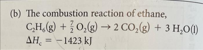 B The Combustion Reaction Of Ethane Ch G O2 G 2 C02 G 3 H20 1 Ah 1423 Kj 1
