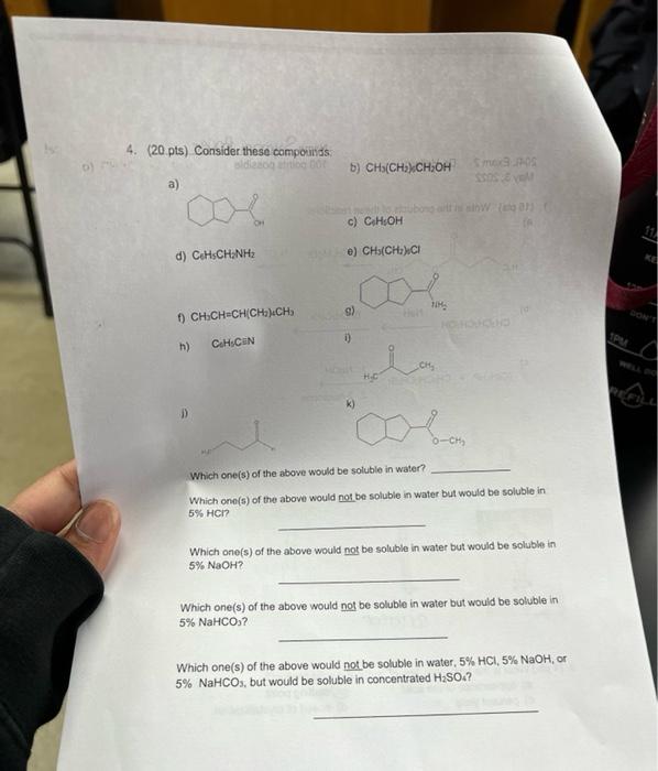 4 20 Pts Consider These Compounds B Ch3 Ch Ch Oh Smr05 Son A C C H Oh D Ch Ch Nhi E Ch2 Cci 9 Chch Chch Ch Ti 1