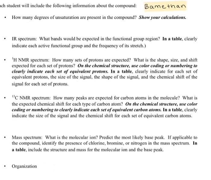 Ch Student Will Include The Following Information About The Compound Bame Than How Many Degrees Of Unsaturation Are P 1
