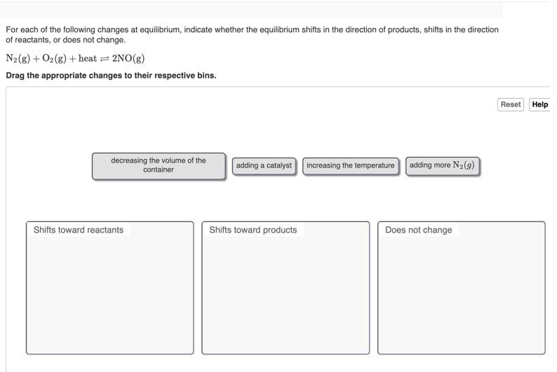 For Each Of The Following Changes At Equilibrium Indicate Whether The Equilibrium Shifts In The Direction Of Products 1