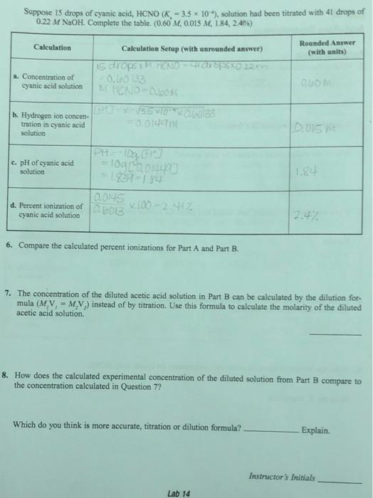 Suppose 15 Drops Of Cyanic Acid Hono K 3 5 10 Solution Had Been Titrated With 41 Drops Of 0 22 M Naoh Complete 1
