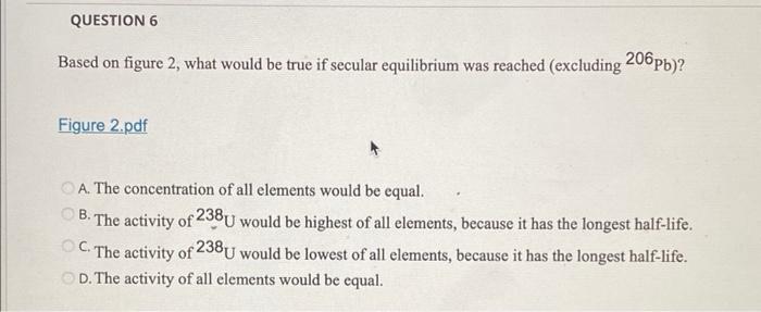 Question 6 Based On Figure 2 What Would Be True If Secular Equilibrium Was Reached Excluding 206pb Figure 2 Pdf A T 1