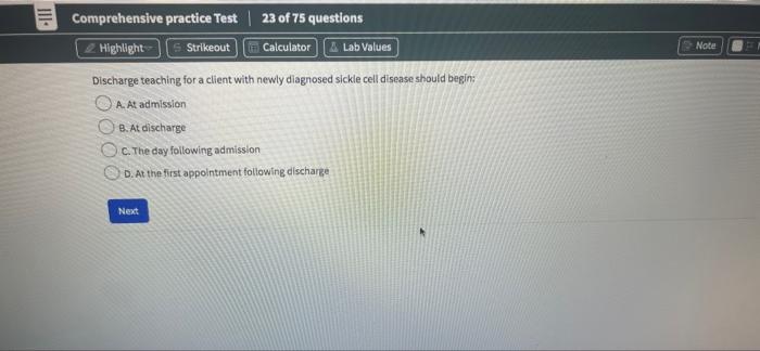 Iii Note Comprehensive Practice Test 23 Of 75 Questions Highlight Strikeout Calculator Lab Values Discharge Teaching For 1