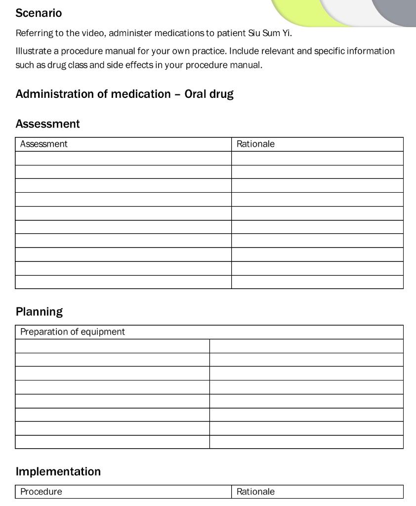 Scenario Referring To The Video Administer Medications To Patient Siu Sum Yi Illustrate A Procedure Manual For Your Ow 1