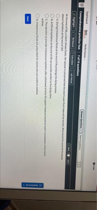 Close Dashboard Quit Pili Search Questions Lab Values Ne Mark Performance Browse Questions Comprehensive Practice Test 1