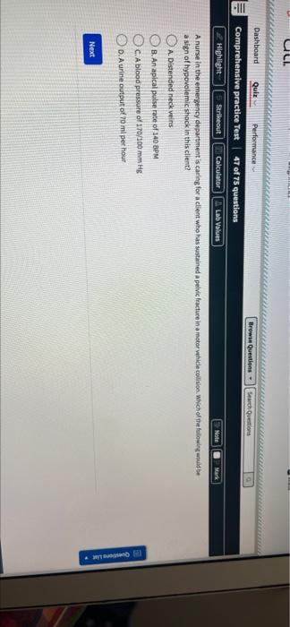 Ucl Dashboard Quiz Performance Browse Questions Search Question Comprehensive Practice Test 47 Of 75 Questions Highlig 1