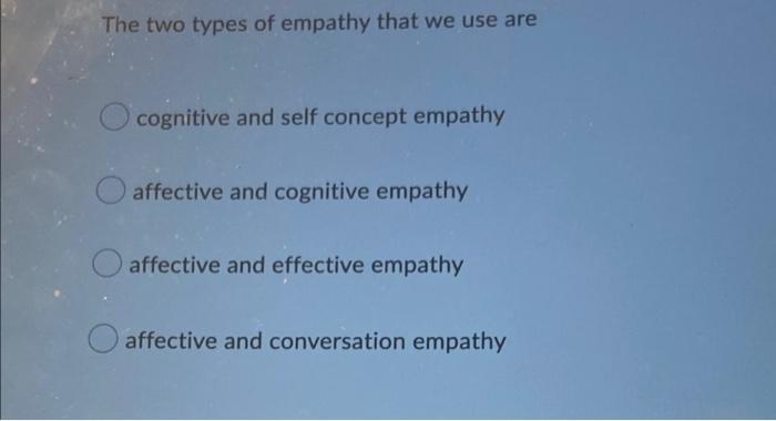 The Two Types Of Empathy That We Use Are Cognitive And Self Concept Empathy Affective And Cognitive Empathy Affective An 1